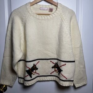 Vintage Decouvé Equestrian Horse Knit Sweater Cream 80s Intarsia Small